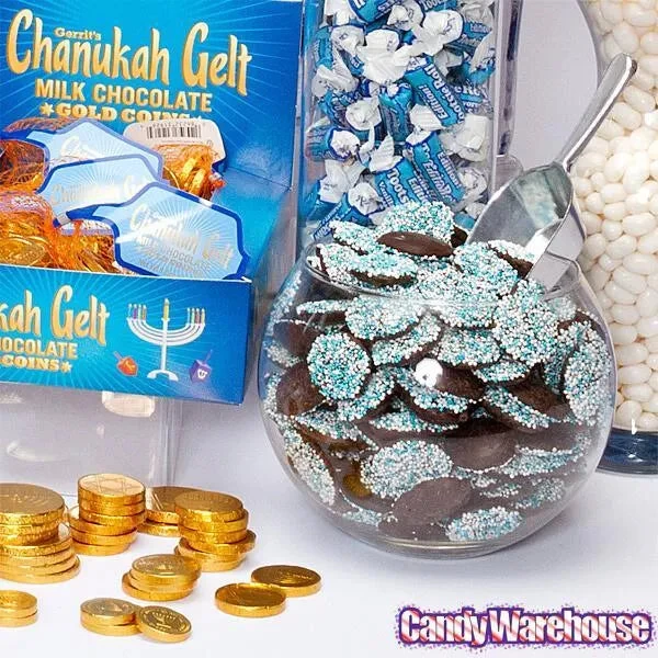 Chanukah Gelt Milk Chocolate Gold Coins In Mesh Bags: 18-Piece Box - Image 2