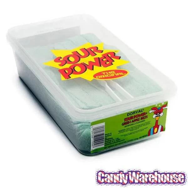 Dorval Sour Power Belts Candy - Green Apple: 150-Piece Tub - Image 3