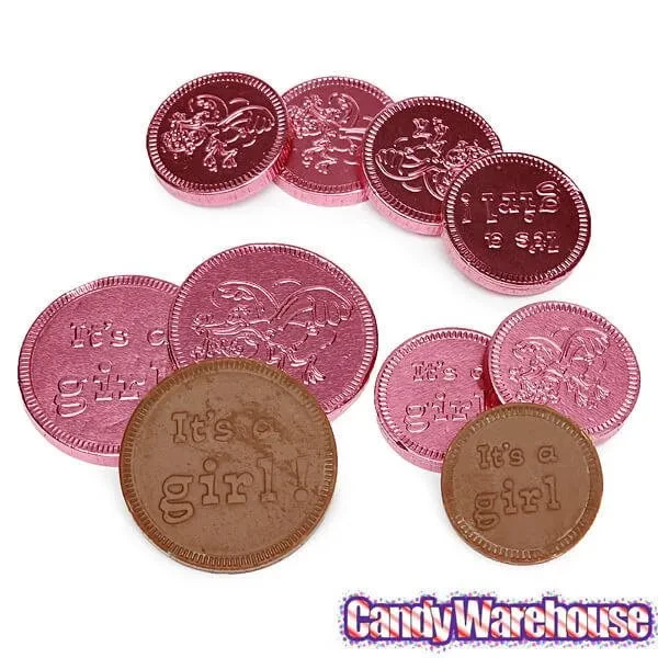 It's A Girl Foiled Chocolate Coins In Mesh Bags: 18-Piece Box - Image 2