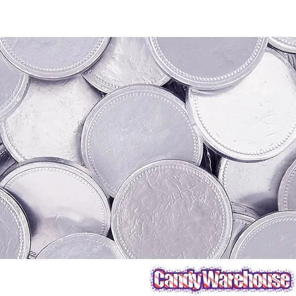Madelaine Silver Foiled Milk Chocolate Coins - Blank: 5LB Bag - Image 3