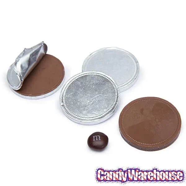 Madelaine Silver Foiled Milk Chocolate Coins - Blank: 5LB Bag - Image 4