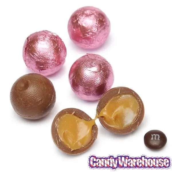 Palmer Foiled Caramel Filled Chocolate Candy Balls - Pink: 5LB Bag - Image 3