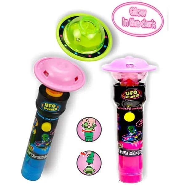 UFO Spinner Flashing Alien Flying Saucers With Candy: 12-Piece Display - Image 4